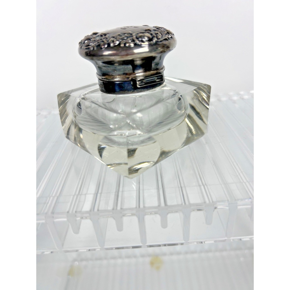 P.W. Ellis & Co Sterling Silver Crystal Ink Well "F /B" Monogram Victorian Cut